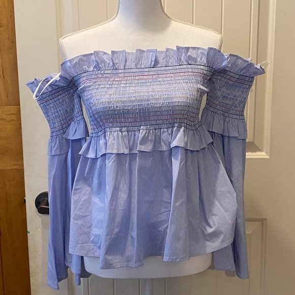 Aqua by Bloomingdales Smocked Off the Shoulder Top - Picture 2 of 9